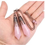Antique Copper Hexagon Prism Rose Pink Quartz Pendant