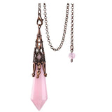 Antique Copper Hexagon Prism Rose Pink Quartz Pendant