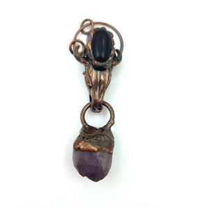 Antique Copper Amethyst Pendant Skull Raw Crystal Stone Charms Necklace Crafts