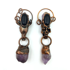 Antique Copper Amethyst Pendant Skull Raw Crystal Stone Charms Necklace Crafts