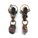 Antique Copper Amethyst Pendant Skull Raw Crystal Stone Charms Necklace Crafts
