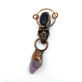 Antique Copper Amethyst Pendant Skull Raw Crystal Stone Charms Necklace Crafts