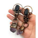 Antique Copper Amethyst Pendant Skull Raw Crystal Stone Charms Necklace Crafts