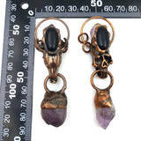 Antique Copper Amethyst Pendant Skull Raw Crystal Stone Charms Necklace Crafts