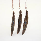 Copper Feather Pendant with Kyanite Charm Necklace Boho Jewelry