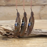 Copper Feather Pendant with Kyanite Charm Necklace Boho Jewelry