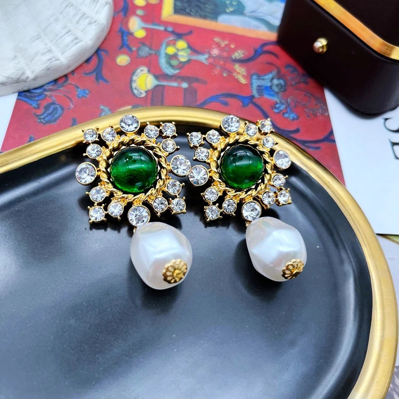 Vintage Resin Statement Earrings Flower Geometric Antique Accessory
