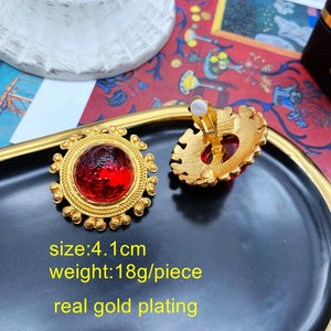 Vintage Resin Statement Earrings Flower Geometric Antique Accessory