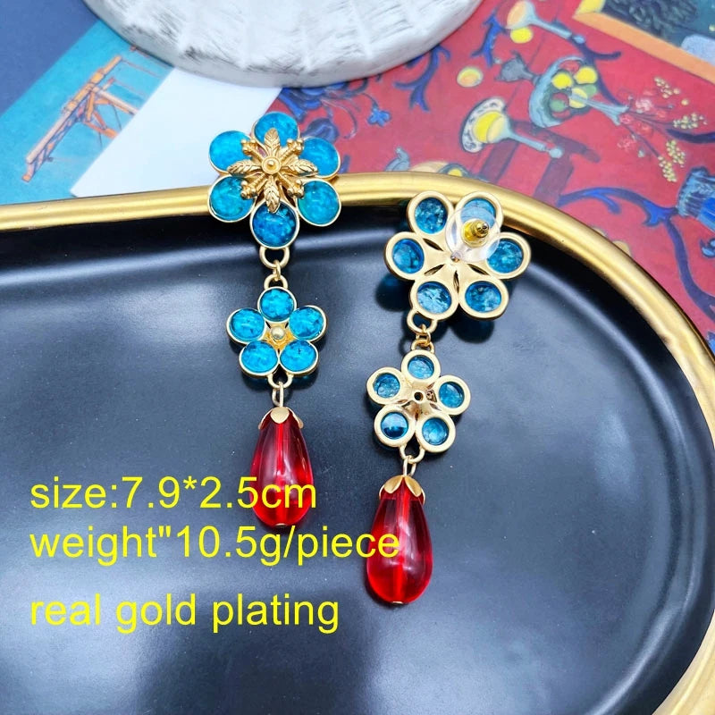 Vintage Resin Statement Earrings Flower Geometric Antique Accessory