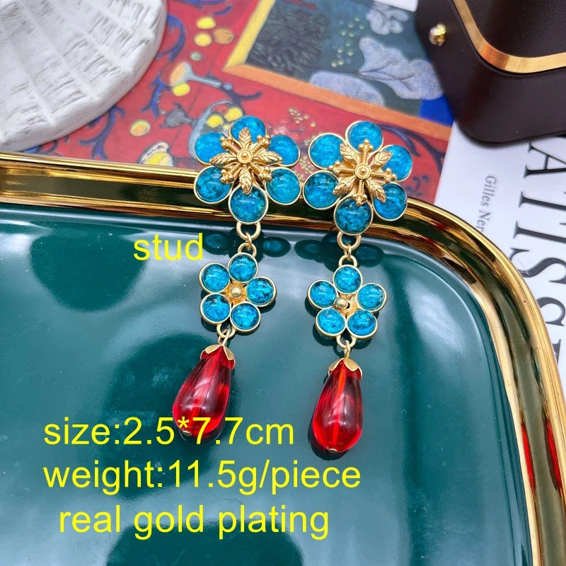 Vintage Resin Statement Earrings Flower Geometric Antique Accessory