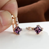 Antique Purple Crystal Square Stone Earrings