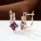 Antique Purple Crystal Square Stone Earrings