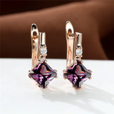 Antique Purple Crystal Square Stone Earrings