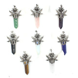 Antique Hexagonal Stone Pendants Merkaba Angels Wing Quartz Pendulum Tiger Eye