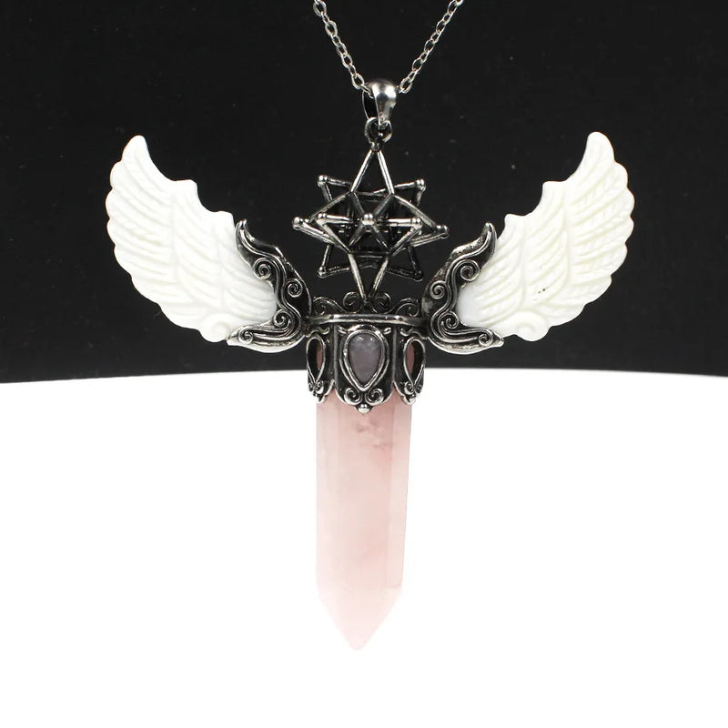 Antique Hexagonal Stone Pendants Merkaba Angels Wing Quartz Pendulum Tiger Eye
