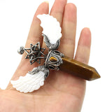 Antique Hexagonal Stone Pendants Merkaba Angels Wing Quartz Pendulum Tiger Eye