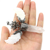 Antique Hexagonal Stone Pendants Merkaba Angels Wing Quartz Pendulum Tiger Eye