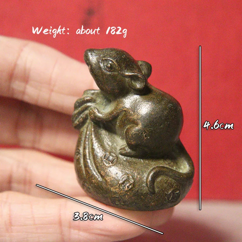 Antique Mice Money Bag Small Statue Animal Rat Luy Figurine Desktop Ornament
