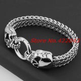 Antique Punk Rock Mens Skull Heads Stainless Steel Bracelet