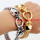 Antique Punk Rock Mens Skull Heads Stainless Steel Bracelet