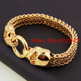 Antique Punk Rock Mens Skull Heads Stainless Steel Bracelet