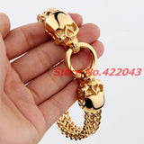 Antique Punk Rock Mens Skull Heads Stainless Steel Bracelet