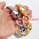 Antique Punk Rock Mens Skull Heads Stainless Steel Bracelet