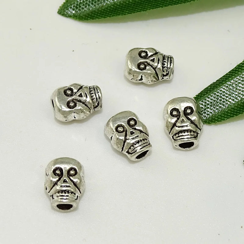 Antique Silver Skull Charm Beads for Jewelry Making