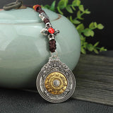 Antique Silver 8 Trigrams Lanyard KeyChain Tibetan Buddhist Zodiac Pendant