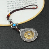 Antique Silver 8 Trigrams Lanyard KeyChain Tibetan Buddhist Zodiac Pendant