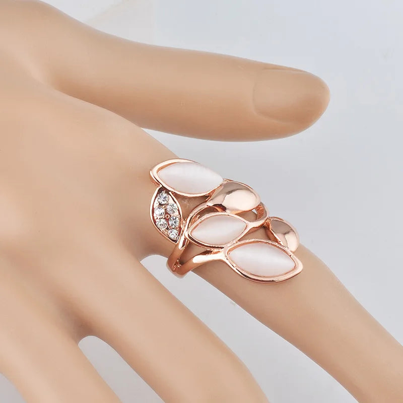Vintage Silver Enamel Crystal Flower Ring for Women Romantic Jewelry