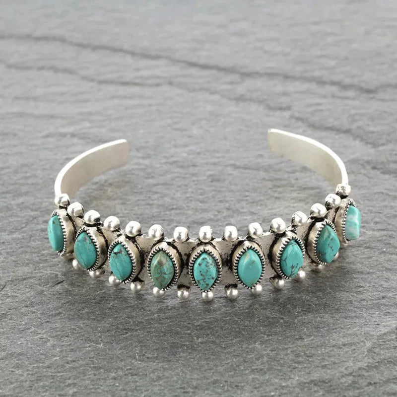 Antique Silver Red Stone Bracelet Bangle Women Bohemian Jewelry