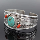 Antique Silver Red Stone Bracelet Bangle Women Bohemian Jewelry