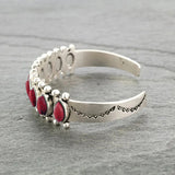 Antique Silver Metal Bracelet with Red Stone, Adjustable Cuff