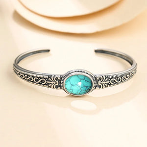 Antique Silver Turquoise Bracelet Women Bangle Boho Accessory