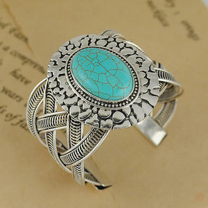 Vintage Turquoise Bracelet Ethnic Style Wide Wrap Bangle