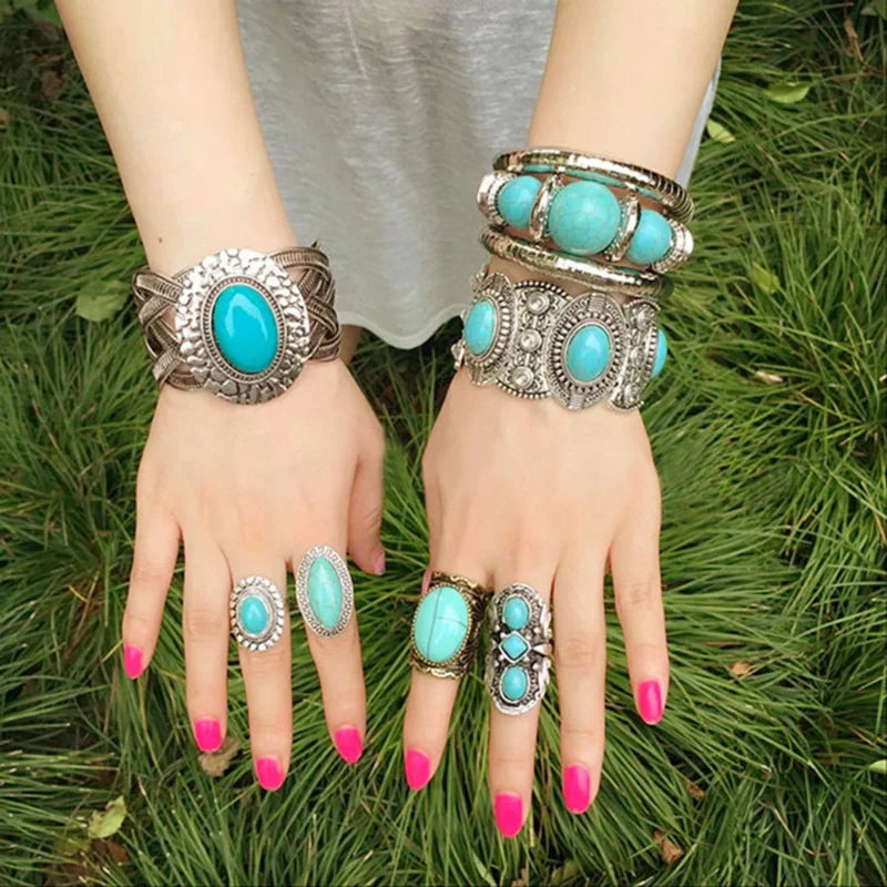 Vintage Turquoise Bracelet Ethnic Style Wide Wrap Bangle