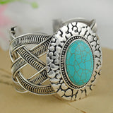 Vintage Ethnic Style Turquoise Bracelet Open Wide Wrap Bangle