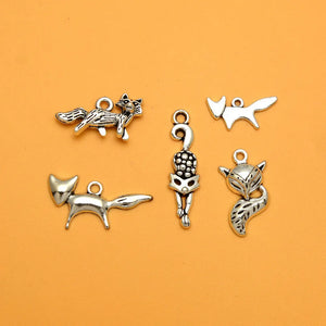 Antique Silver Plated Fox Animals Charms Pendant for DIY Jewelry Making