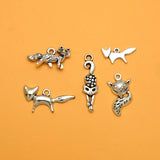 Antique Silver Plated Fox Animals Charms Pendant for DIY Jewelry Making