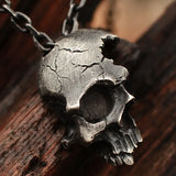 Antique Silver Plated Half Skull Necklace Pendant Gothic Jewelry