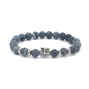 Silver Plated Owl Head Charm Bracelet with Natural Stone Beads