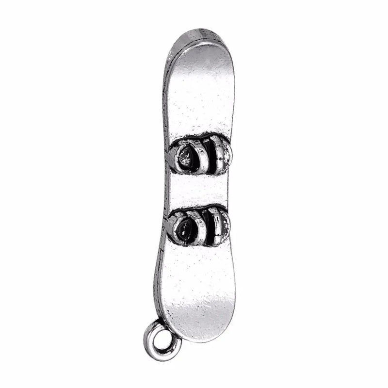 Antique Silver Plated Snow Board Skateboard Charm Pendant Skiing Jewelry