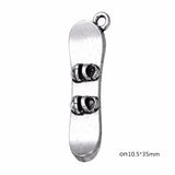 Antique Silver Plated Snow Board Skateboard Charm Pendant Skiing Jewelry