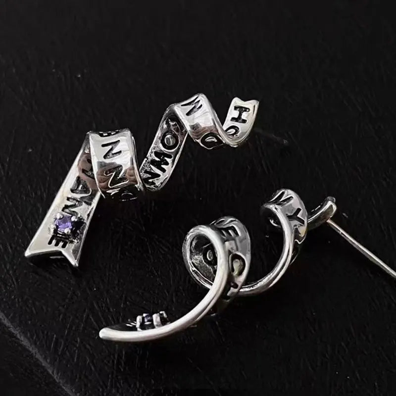 Antique Silver Spiral Drop Earrings Women Long Dangle Statement Jewelry