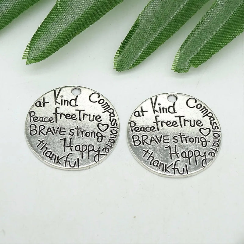 Antique Silver Round Charm with Carved Letters DIY Jewelry Findings