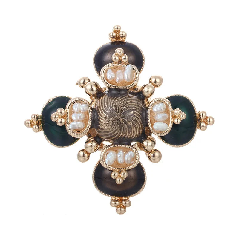 Antique Square Cross Stone Flower Brooch Pin Crystal Star Corsage Jewelry