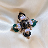 Antique Square Cross Stone Flower Brooch Pin Crystal Star Corsage Jewelry