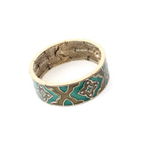Vintage Green Enamel Wide Bangle Bracelet for Women