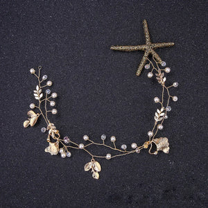 Antique Tiara Sea Star Pearl Beaded Headband Hairband Wedding Hair Accessories